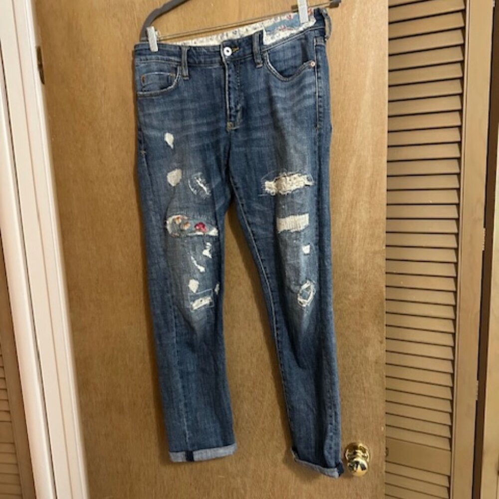 Pilcro Slim Boyfriend Patched Jeans